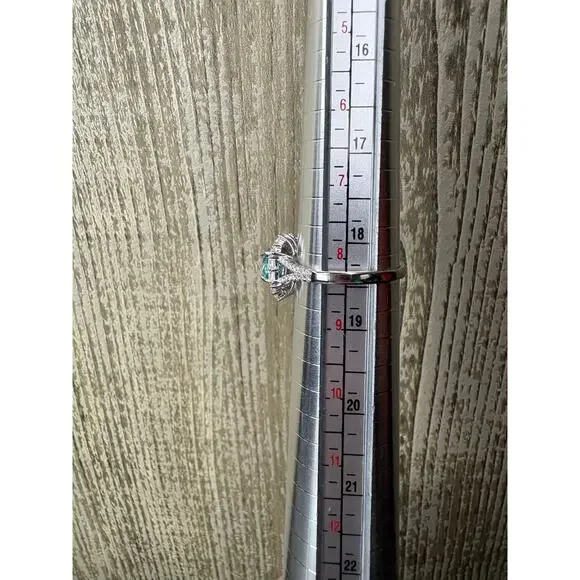 Stunning 2ct Aquamarine & White Moissanite Sterling Ring - Picture 3 of 9